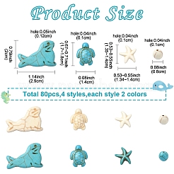 80шт. набор из 8-х видов окрашенных синтетических бирюзовых бусин&nbsp;G-YW0001-84