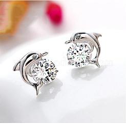 Серьги-гвоздики из латуни дельфина&nbsp;EJEW-EE0001-228