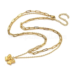 Ожерелья с подвесками-бантиками из нержавеющей стали 304&nbsp;LS-NJEW-L182-001G-07