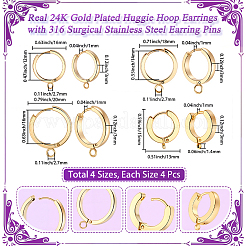16 шт. 4 стиля 201 нержавеющая сталь серьги-кольца Huggie Hoop фурнитура&nbsp;STAS-BBC0008-37G