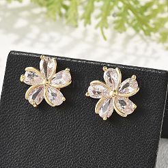 Цветочные латунные серьги-гвоздики с кубическим цирконием для женщин&nbsp;EJEW-G428-28A-02