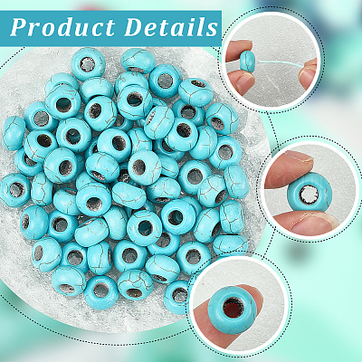 80 шт окрашенные синтетические бирюзовые европейские бусины&nbsp;SPDL-SC0001-02A-1