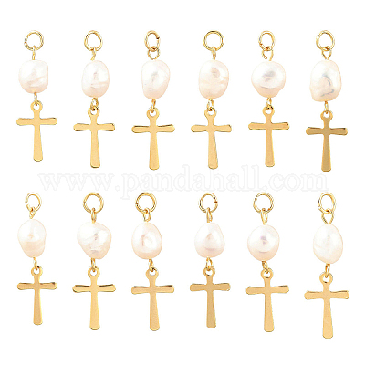 12 подвеска из натурального культивированного пресноводного жемчуга и 201 из нержавеющей стали&nbsp;PALLOY-YW00147-1