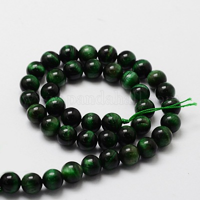 Нити круглых бусин из натурального тигрового глаза (окрашенные и нагретые) G-E329-10mm-40A-1