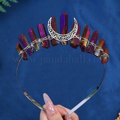 Обручи для волос из кварцевого кристалла с гальваническим покрытием&nbsp;PW-WGA9730-16-1