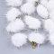 Faux Mink Fur Tassel Pendant Decorations, with Alloy Findings, Antique Golden, White, 20~30x28~30mm, Hole: 1.8mm