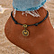 Adjustable Black Waxed Cord Anklets, with Alloy Charms, Antique Bronze, Flat Round, Inner Diameter: 2-1/2 inch(65mm)
