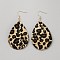 PU Leather Teardrop Dangle Earrings, with Zinc Alloy Hooks, Light Gold, Coconut Brown, 80x38mm