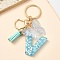 Resin & Acrylic & Faux Suede Tassel Keychain,  with Alloy Clasp and Iron Rings, Letter V, 9.6cm