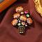 Plant Alloy Rhinestone Lapel Pins for Backpack Clothes, with Resin, Sandy Brown, 63x46.5mm