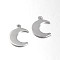 Tarnish Resistant Moon 304 Stainless Steel Pendants, Stainless Steel Color, 16x11x1mm, Hole: 1mm