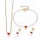 304 Stainless Steel Jewelry Sets, Pendant Necklaces & Stud Earrings & Bracelets, with Rhinestones, Flat Round, Red, Golden, 16.54 inch(42cm), 6-3/4 inch(17cm), 6.5x3.5mm, Pin: 0.8mm