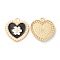 Alloy Enamel Pendants, with ABS Plastic Imitation Pearl Bead, Cadmium Free & Nickel Free & Lead Free, Golden, Heart with Flower Charm, Black, 23x21.5x3mm, Hole: 2mm