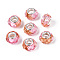 Transparent Resin Rondelle European Beads, with Gold Foill & Silver Tone Brass Double Cores, Large Hole Beads, Pink, 13.5~14x8.5~9mm, Hole: 4.8~5mm