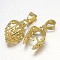 Filigree Leaf Rack Plating Brass Pendant Pinch Bails, Golden, 18x8x10mm, Hole: 5x3mm, Pin: 1mm