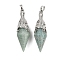 Natural Amazonite Faceted Bicone Big Pendants, with Brass Findings, Platinum, 50~54x16~17mm, Hole: 7x5mm