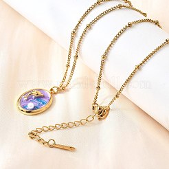 Летние пляжные ожерелья из нержавеющей стали 304 с сиреневой эмалью для женщин&nbsp;NJEW-U043-01C-G