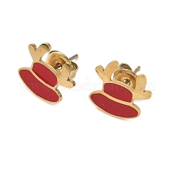 Серьги-гвоздики с изображением лося из нержавеющей стали 304 с рождественской тематикой и эмалью&nbsp;LS-EJEW-Z139-01G