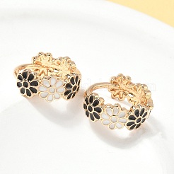 Серьги-кольца из латуни с эмалью в виде маргаритки для женщин&nbsp;EJEW-G434-01G-01