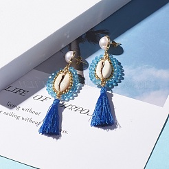 Длинная серьга-гвоздик с подвеской из бисера&nbsp;EJEW-TA00039-02