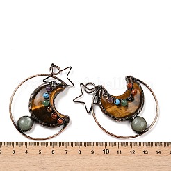 Подвески из натурального зеленого авантюрина и тигрового глаза из латуни со звездой и луной&nbsp;G-H316-01R-01