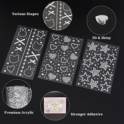 6 лист 3 стилей акриловые стразы наклейки для лица и тела&nbsp;AJEW-SP0002-68A