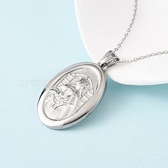 Овальные ожерелья из нержавеющей стали 304 с подвеской в виде Девы Марии для женщин&nbsp;NJEW-B149-01P