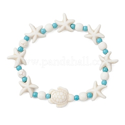 Синтетические бирюзовые бусины в виде морских звезд и черепах&nbsp;BJEW-JB12129-03