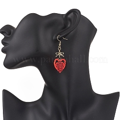 Серьги-сердечки из стеклянных бусин ручной работы&nbsp;EJEW-MZ00577-05