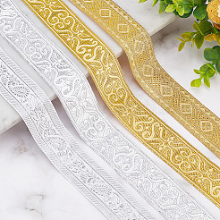 Жаккардовая цветочная лента из полиэстера длиной 7.5 ярд.&nbsp;OCOR-WH0088-84C