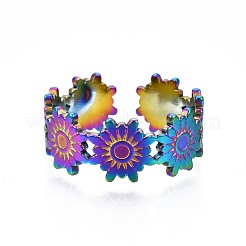 Кольцо-манжета из нержавеющей стали 304 с цветочным узором&nbsp;RJEW-N038-067