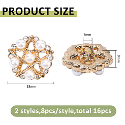 16 шт. 2 стиля пуговицы на ножке из цинкового сплава с 1 отверстиями и стразами&nbsp;BUTT-FH0001-032