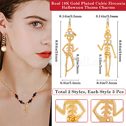 6 шт. 2 стиля хэллоуин латунные микропаве кубические циркониевые подвески&nbsp;ZIRC-BBC0002-76