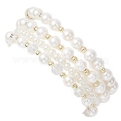 4шт 4 стиля круглые бусины из ракушек и жемчуга эластичные браслеты&nbsp;BJEW-JB12098