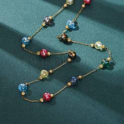 Женские ожерелья-цепочки из нержавеющей стали 304 с круглыми гранеными стеклянными бусинами&nbsp;NJEW-G190-02G