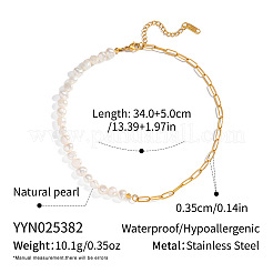 Женские ожерелья из цепочек-скрепок с бусинами из натурального пресноводного жемчуга и нержавеющей стали 304&nbsp;IH6413-1