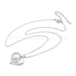День матери латунные микропаве прозрачные кубические цирконии ожерелья с подвеской в виде сердца для матери и ребенка для женщин&nbsp;LS-NJEW-C085-01A-P