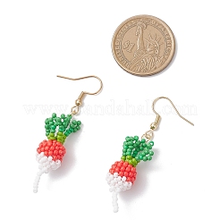 Серьги-подвески в форме моркови из стеклянных бусин из нержавеющей стали 304&nbsp;EJEW-MZ00579-02