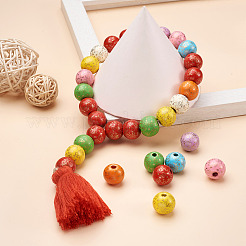 80 шт. 8-х цветные печатные бусины из натурального дерева&nbsp;WOOD-FW0001-10