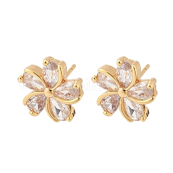 Цветочные латунные серьги-гвоздики с кубическим цирконием для женщин&nbsp;EJEW-G428-28A-02