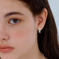 3 пара двухцветных серег-колец из латуни с эмалевым узором в клетку&nbsp;EJEW-BBC0002-12