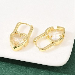 Серьги-кольца из латуни с микропаве и прозрачным кубическим цирконием в форме сердца&nbsp;EJEW-D348-06G