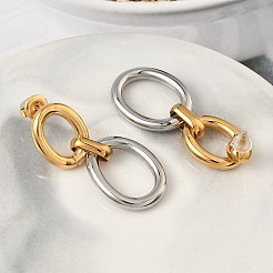 Двухцветные овальные серьги-гвоздики из нержавеющей стали 304&nbsp;EJEW-K268-66GP