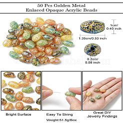 50шт золотистые металлические непрозрачные акриловые бусины с инкрустацией&nbsp;OACR-CJ0001-78