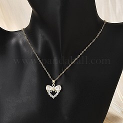 Латунный микропаве кубический цирконий кулон в форме сердца ожерелья для женщин&nbsp;NJEW-S448-12G