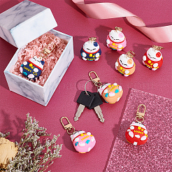 2 комплект из ПВХ мультяшных кукол-котов с подвесками-брелками&nbsp;HJEW-PH0001-49