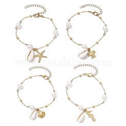 Браслеты с подвесками из сплава морских организмов и натуральных ракушек каури&nbsp;BJEW-JB11843