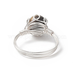 Кольцо на палец с плетением из натурального тигрового глаза&nbsp;RJEW-TA00066-04