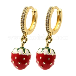 Серьги-подвески в форме клубники с микропаве из латуни и прозрачными кубическими цирконами&nbsp;EJEW-L305-01G