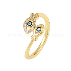 Кольца из латуни с синим сглазом и прозрачными кубическими цирконами&nbsp;RJEW-A088-02G